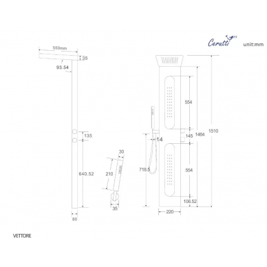 Душевая панель Cerutti SPA Vettore В CT8993 с гидромассажем, чёрная матовая 7