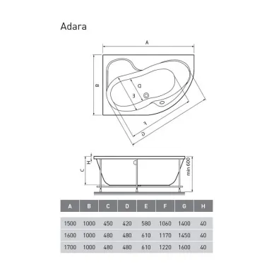 Акриловая ванна Relisan Adara (Гл000013731) 170х100 L 8