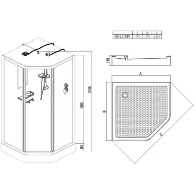 Душевая кабина Esbano C (ES-L100PR) с крышей, LED освещение, 100x100x215 см 5
