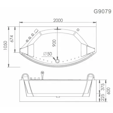 Акриловая ванна Gemy G9079 200х105 см с аэромассажем 5