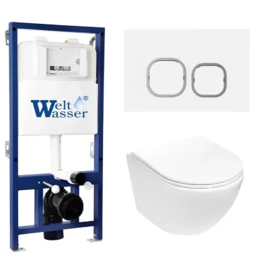 Инсталляция Welt Wasser BAMBERG 525 + MERZBACH 043 MT-WT + BAMBERG WT в комплекте с унитазом, безободковый, с сидением микролифт 0
