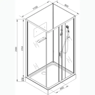 Душевая кабина DTO D D119 110x90x208 см, без крыши 10
