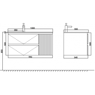 Тумба с раковиной Orans BC-2055-1000L (100x55) (Matt Deep Ocean) 5