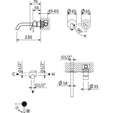 Смеситель для раковины Cezares Leaf (LEAF-BLI2-L-01-W0) скрытого монтажа (хром) 1