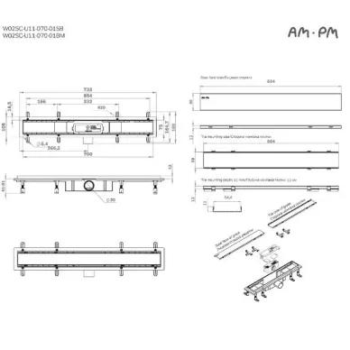 Душевой лоток Am.Pm PrimeFlow (W02SC-U11-070-04SB) (700мм) универсальный затвор Tile 7