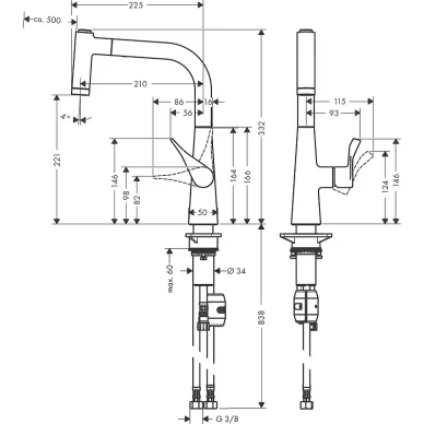 Смеситель для кухни Hansgrohe Metris 14834000 с вытяжным душем, хром 11