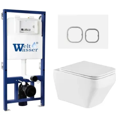 Инсталляция Welt Wasser BAMBERG 525 + HOFBACH 041 GL-WT + BAMBERG WT в комплекте с унитазом, безободковый, с сидением микролифт 0