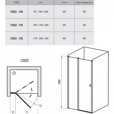 Душевая дверь Ravak Chrome CSD2-100 (0QVACC00Z1) профиль хром/стекло Transparent, двухэлементная 7