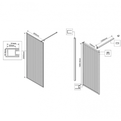 Душевая перегородка Vincea Walk-In HP Art (VSW-1HP800FLB) 80x200 см, профиль черный матовый/стекло рифленое 6