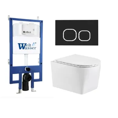 Инсталляция Welt Wasser Bamberg 545 + NESENBACH 004 GL-WT + Bamberg BL в комплекте с унитазом, безободковый, с сидением микролифт 0