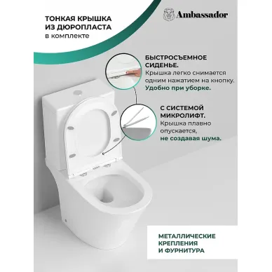 Унитаз напольный Ambassador Ritz 237K19002S тонкое сиденье микролифт 6
