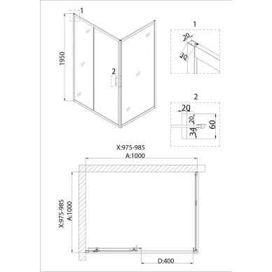 Душевая дверь Niagara Nova (NG-83-10AB) (100х195) прозрачное стекло/профиль черный 2