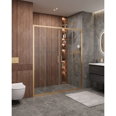 Душевая дверь Cezares Molveno MOLVENO-BF-2-170-C-BORO-IV 170х195, профиль брашированное золото/стекло прозрачное 0