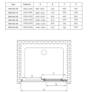 Душевая дверь Vincea Alpha (VDS-3AL120CLB) 120x190 см, профиль чёрный/стекло прозрачное 2
