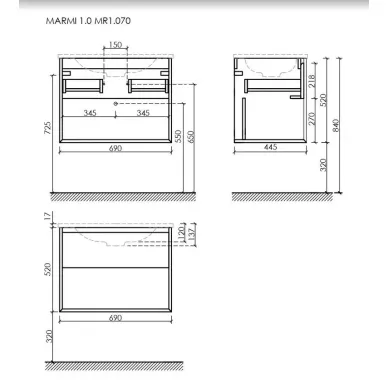 Тумба для ванной Sancos Marmi 1.0 MR1.070ECH 69см, дуб чарльстон 10