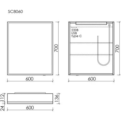 Зеркальный шкаф Sancos Evoke SC8060 60x70 см, с LED подсветкой, белый матовый 7