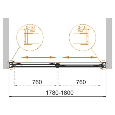 Душевая шторка Cezares Tandem-Soft 180 см, выдвижная, профиль брашированное золото/стекло прозрачное 4
