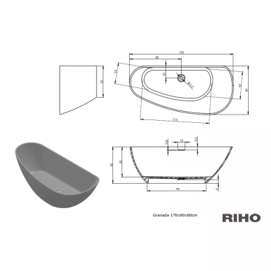 Ванна из литого мрамора Riho Granada (BS1800500000000) (170x80) 6