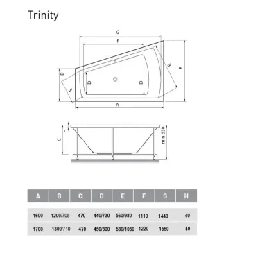 Акриловая ванна Vayer Trinity (Гл000008156) 160x120 L 7
