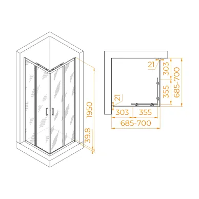 Душевой уголок RGW Passage PA-030 3508103077-11 70x70 см, стекло прозрачное, профиль хром 2
