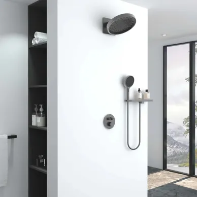 Душевая система Vincea Inspire VSFW-3I22MT3RGM встраиваемая с термостатом и полочкой, вороненая сталь 6
