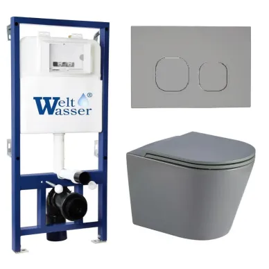 Инсталляция Welt Wasser BAMBERG 525 + SALZBACH 041 MT-GR + BAMBERG CR в комплекте с унитазом, безободковый, с сидением микролифт 0