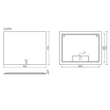 Зеркало Sancos Square 2.0 SQ2.900 90х70 см, с LED подсветкой 8