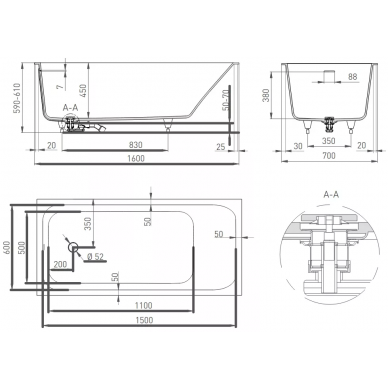 Ванна из литого мрамора Salini Orlando Kit (102115MRF) (160x70 см) (S-Sense) полностью по RAL матовая 8