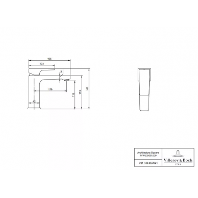 Смеситель для раковины Villeroy & Boch Architectura Square (TVW12500100064) никель сатинированный матовый 8