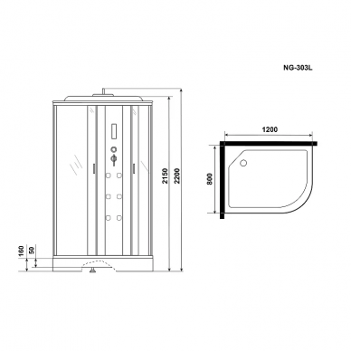 Душевая кабина Niagara Ultra (NG-303-01L) (левая) 120х80х220 см, прозрачное стекло, с гидромассажем 5