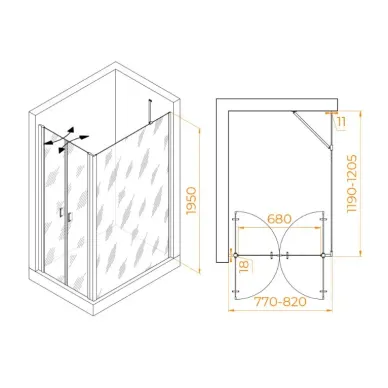Душевой уголок RGW Passage RGW PA-144B (PA-104B+Z-050-2B+O-204B) (80x120) профиль чёрный/ стекло прозрачное 1