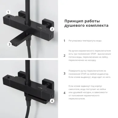 Душевая система Wasserkraft Abens 2000 A29901 с термостатом, черная матовая 6