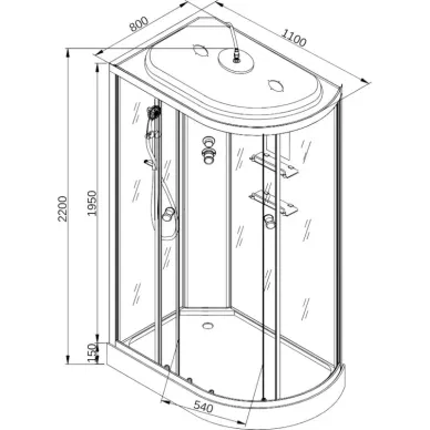 Душевая кабина DTO EM EM1511LGM+EL 110x80x220 см, левая, с гидромассажем и электрикой 6