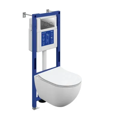 Комплект унитаз подвесной с инсталляцией Cersanit BRASKO SMART DPL EO slim 69318, кнопкой TWINS пластик хром глянцевый LP 0