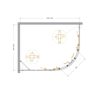 Душевой уголок Cezares Molveno MOLVENO-RH-2-130/100-C-GM-IV 130x100 профиль оружейная сталь/стекло прозрачное 5