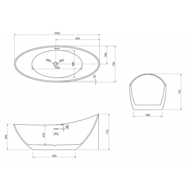Акриловая ванна Abber (AB9233DB) 184x79x77, белый/синий 6