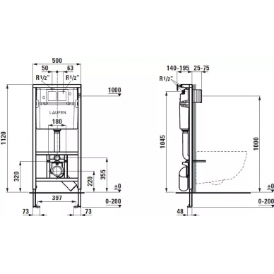 Инсталляция Laufen Pro ПЭК (8.6996.6.000.000.R) в комплекте с унитазом Pro Rimless микролифт 10