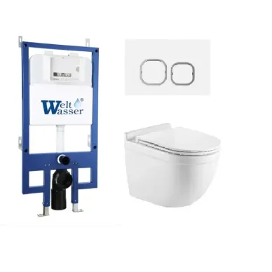 Инсталляция Welt Wasser Bamberg 545 +  HEIMBACH 043 GL-WT + Bamberg WT в комплекте с унитазом, безободковый, с сидением микролифт 0