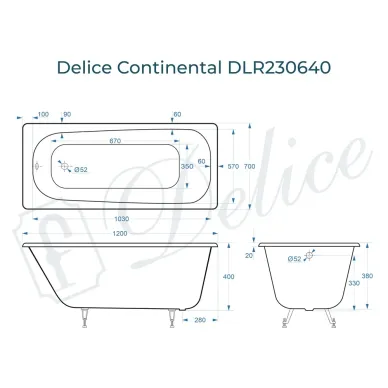 Ванна чугунная Delice Continental DLR230640 120х70 см 7