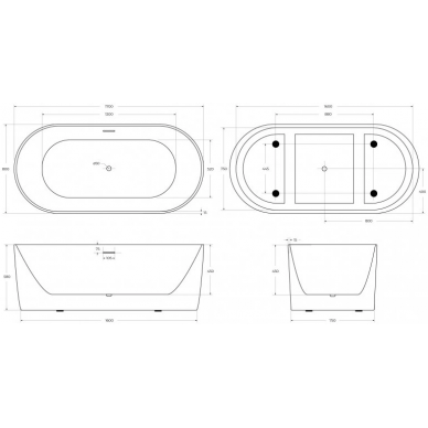 Акриловая ванна BelBagno (BB411-1700-800-MATT) (170x80), белый матовый 7