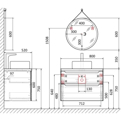 Тумба для ванной Jorno Wood 80 Wood.01.80/P/GR подвесная, 80 см, серая матовая 5