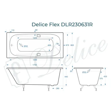 Ванна чугунная Delice Flex DLR230631R 170х80 см, без антискользящего покрытия, без ручек 8