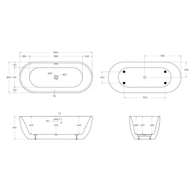 Акриловая ванна BelBagno BB417-1900-800 190x80 4