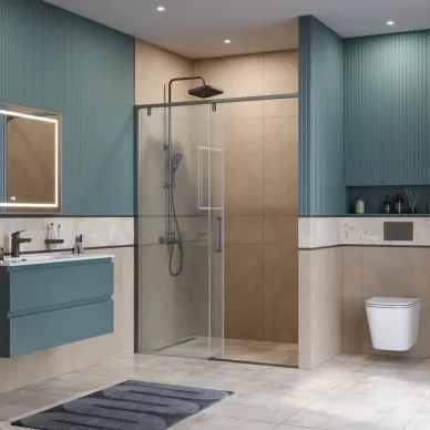 Душевая дверь BelBagno Soft Close-1 SOFT_CLOSE-1-BF-1-150-C-GM 150 см, оружейная сталь/прозрачное стекло 3