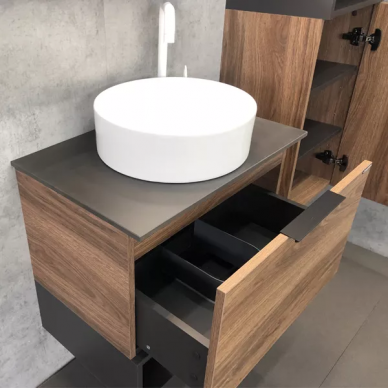 Тумба для ванной Comforty Штутгарт-60 (60x64.5x40 см), дуб тёмно-коричневый, круглая раковина 2