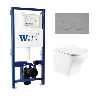 Инсталляция Welt Wasser Bamberg 525 + ODENBACH 004 GL-WT + Bamberg CR в комплекте с унитазом, безободковый, с сидением микролифт 0