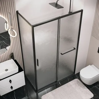 Душевой уголок Grossman Style 110x70х195 см, стекло шиншилла/профиль чёрный матовый 4