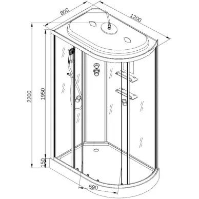Душевая кабина DTO EM EM1512LLED 120x80x220 см, левая, с электрикой и LED подсветкой 8