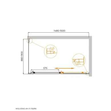 Душевой уголок Cezares Molveno MOLVENO-AH-11-150/90-C-GM-IV 150х90 профиль оружейная сталь/стекло прозрачное 5