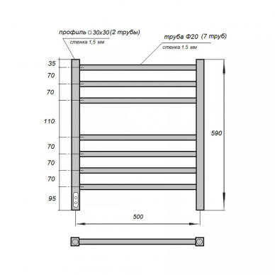 Полотенцесушитель электрический Point Веста (PN70756BR) П7 500x600, диммер слева, бронза 1
